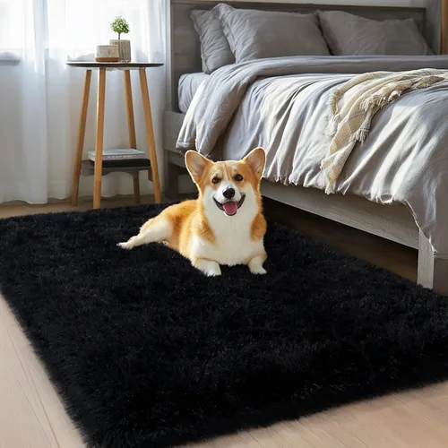 Vista 2 de qulint Alfombra negra para dormitorio, alfombra de área pequeña de 2 x 3 pies para habitación de niños, alfombra suave y mullida para sala de estar