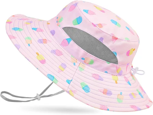 Vista 11 de Sombrero de sol para niñas de 2 a 8 años de malla con protección UV, sombrero de playa plegable para niñas de 2 a 8 años