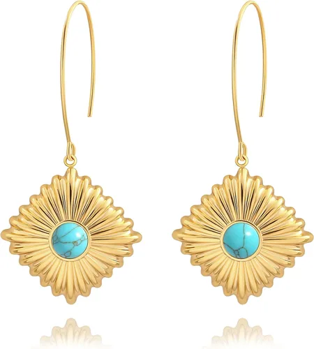 Vista 8 de SOFYBJA Dainty 18K Gold Plated Pearl Turquoise Drop Earrings Long Dangle Lightweight Handmade Earrings Jewelry Perla de pera dorada