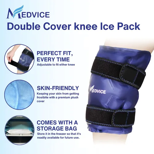 Vista 2 de Bolsa de hielo Medvice con compresión fría para alivio del dolor de rodilla, hinchazón, cirugía de reemplazo de rodilla, artritis y recuperación