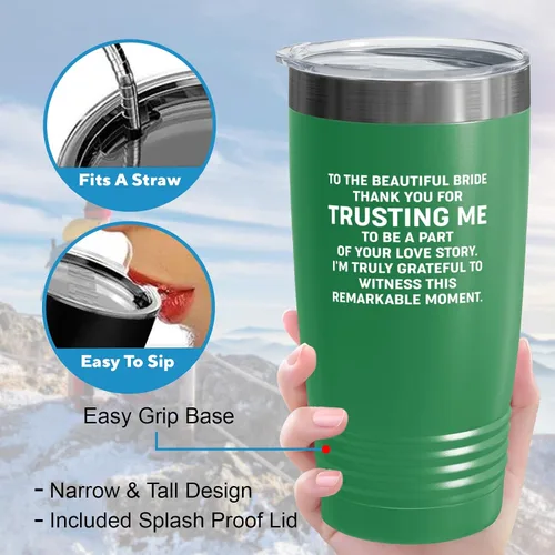 Vista 4 de Bride Gift from Officiant Tumbler 20oz Green -Beautiful Bride - Bridal Shower Bride To Be Bachelorette Party Newlywed Wedding Officiant Brother