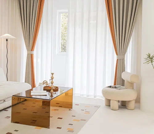 Vista 2 de Daesar Window Curtain Blackout 45 Inch Length, Eyelet Thermal Curtains Splicing Jacquard Geometric Texture Beige Brown Orange Short Blackout