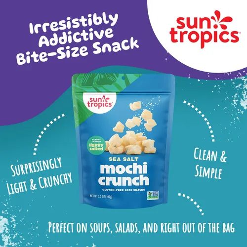 Vista 3 de Sun Tropics Mochi Snack Bites, sal marina, sin lácteos, sin gluten, 3.5 onzas (paquete de 12) Authentic Asian-Inspired Snack Gluten Free & Dairy