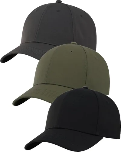 Vista 17 de Paquete de 3 gorras de béisbol de algodón liso con correa trasera, ajustables, de perfil bajo, para hombres y mujeres 3 Negro
