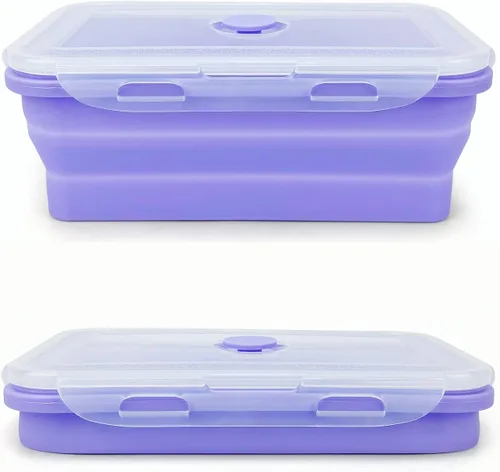 Vista 8 de Contenedores plegables morados para preparación de comidas, cuencos de campamento, caja Bento de silicona con tapa de plástico hermética, apto