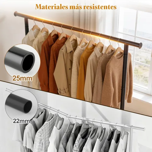 Vista 3 de EAGMAK Percheros resistentes con estante, perchero de metal con patas niveladoras para colgar ropa, perchero independiente para dormitorio, Negro