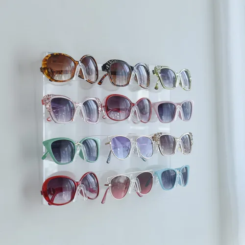 Vista 7 de MOOCA Soporte de exhibición de acrílico para gafas de montaje en pared e independiente con ángulo de visión claro para 12 pares de gafas