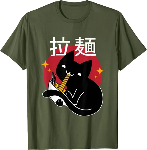 Vista 5 de Camiseta japonesa Ramen Noodle Cat, Negro