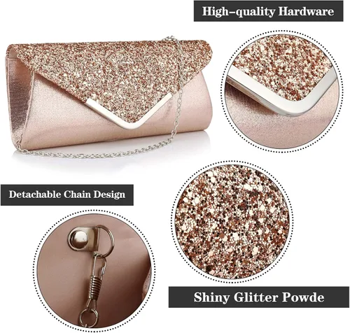 Vista 3 de jessie Bolso de mano para mujer, bolso de noche con purpurina brillante para bodas y fiestas