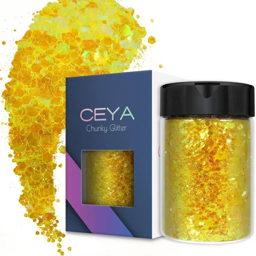 Vista 26 de Ceya Juego de purpurina gruesa de 32 colores, 11.28 onzas/11.29 oz de purpurina para manualidades en polvo mezclado con copos gruesos y finos cada