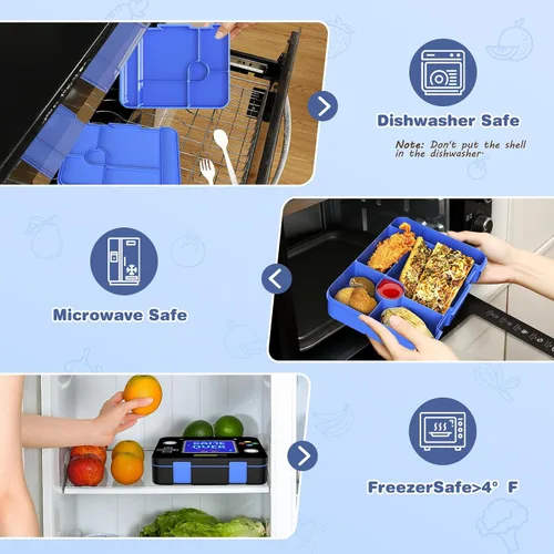 Vista 9 de Mochila para niños - Mochila para niños de jardín de infantes con lonchera Bento de 43 onzas, Pantalla de juego azul, Grande, Mochila