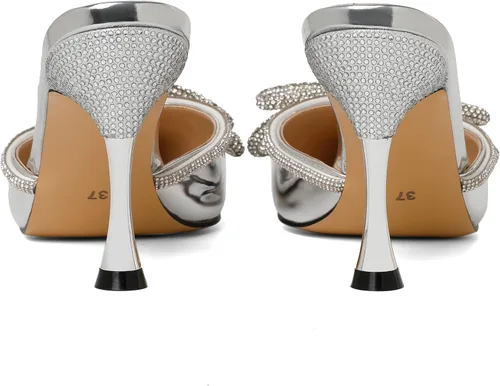 Vista 3 de Zamikoo Sandalias tipo mule para mujer, sandalias de tacón alto con lazo, tacones brillantes con diamantes de imitación para el verano, 3.5 pulgadas