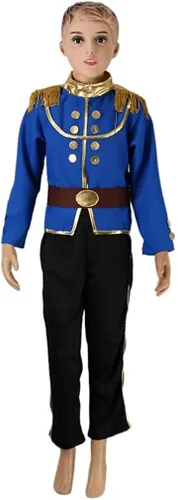 Vista 2 de FREE BEAUTY Blue Boys Prince Charming Costume-Kids Halloween Christmas Party Cosplay Prince Costumes with Belt