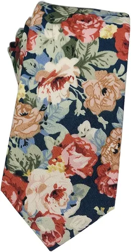 Vista 21 de Corbata de algodón floral para hombre, corbata delgada impresa de 2.56'' 01-Bean Pasta Rosa