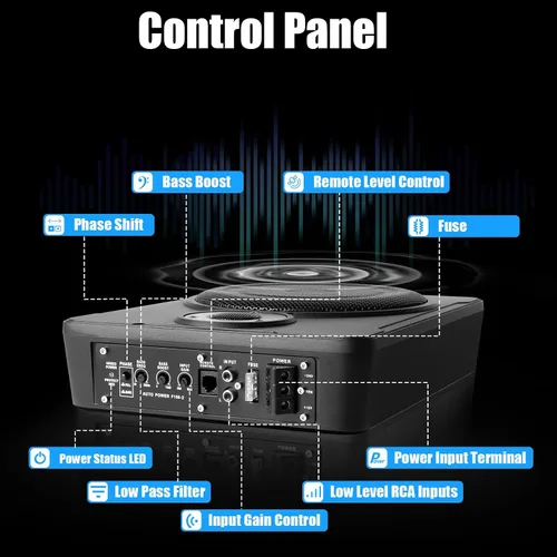 Vista 3 de Subwoofer de 8 pulgadas de audio para automóvil súper delgado amplificado, subwoofer para automóvil debajo del asiento, amplificador activo de bajo