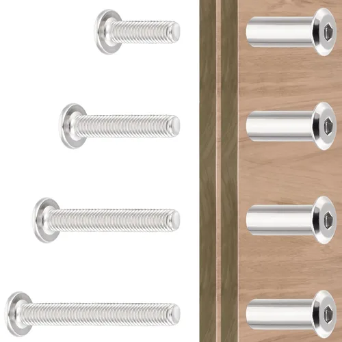 Vista 5 de Mix 100 Set M6x20/25/30/35/40/50mm Tornillos de muebles negros con tuercas hexagonales y de barril Kit de tornillos de poste de unión para pernos