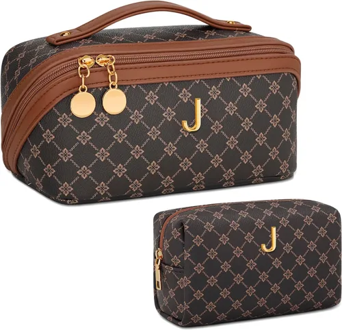 Vista 52 de Regalos de cumpleaños para mujeres y adolescentes, juego de bolsas organizadoras de maquillaje con iniciales personalizadas, bolsa de cosméticos