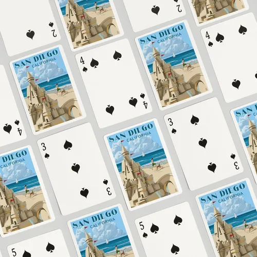 Vista 4 de Lantern Press San Diego, California, Castillo de arena (52 cartas de juego, baraja de cartas de tamaño póquer con comodines)