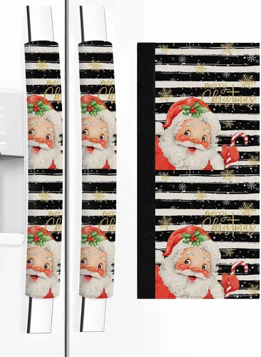 Vista 10 de Juego de 2 fundas para manijas de puerta de refrigerador con texto en inglés «Merry Christmas» para lavavajillas, microondas, horno, nevera, estufa