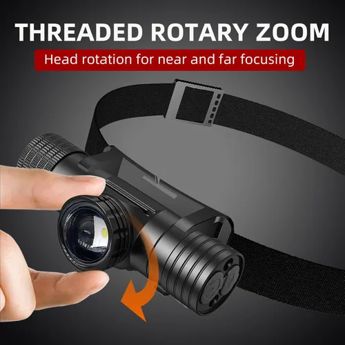 Vista 5 de Linterna frontal recargable, linternas frontales súper brillantes y con zoom, IPX6 resistente al agua, linterna frontal LED recargable con 6 modos
