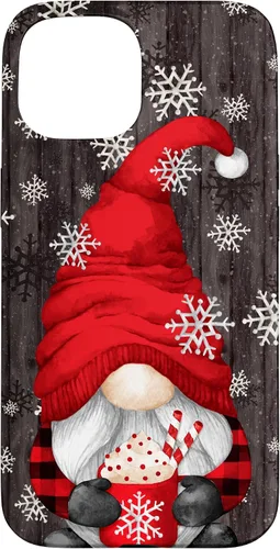 Vista 6 de iPhone 14 Pro Gnomo de Navidad rojo para mujeres con taza de cacao caliente lindo estuche de Navidad