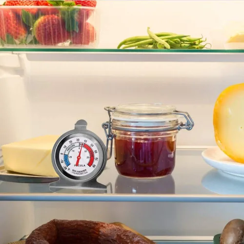Vista 6 de Paquete de 2 termómetros para refrigerador, de 30 a -30°C/20 a 80°F, termómetro clásico para nevera de esfera grande con indicador rojo, termómetro
