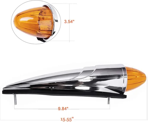 Vista 3 de 5 luces marcadoras de cabina de torpedo ámbar, cromadas, 17 luces LED para techo de camión, luces de circulación compatibles con Peterbilt Kenworth