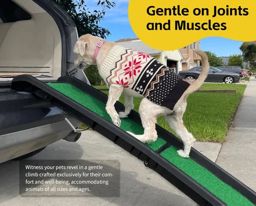 Vista 3 de PawStep 50894 - Rampa para mascotas con césped de polietileno, rampa plegable y portátil para perros, para automóviles, SUV y camiones, superficie