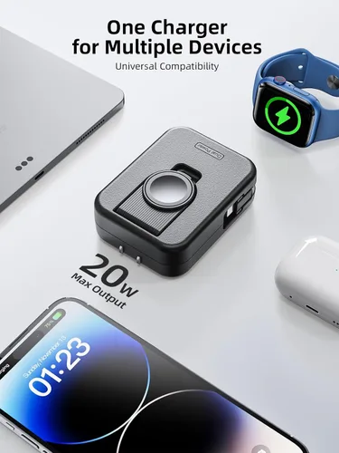Vista 5 de Bloque de cargador para Apple Watch, cargador de pared 2 en 1 con cable de carga retráctil integrado, adaptador de corriente de enchufe plegable