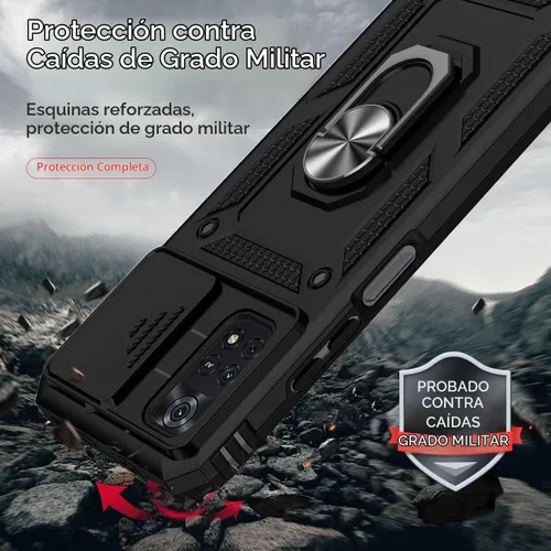 Vista 7 de Funda para Xiaomi Poco M4 Pro 4G, MZB0B5VIN con protector de pantalla de vidrio templado y cubierta de cámara deslizante, anillo magnético Soporte