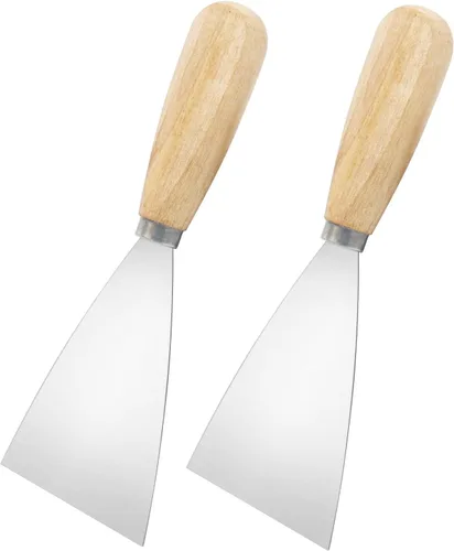 Vista 10 de Cuchillo de masilla, 2 raspadores de metal de 1 pulgada, cuchillos de mango de madera para paneles de yeso, calcomanías, papel de pared, parches