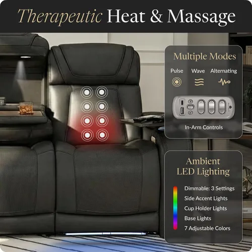 Vista 5 de Seatcraft Endeavour - Sofá de cine en casa, color negro, con mesa plegable