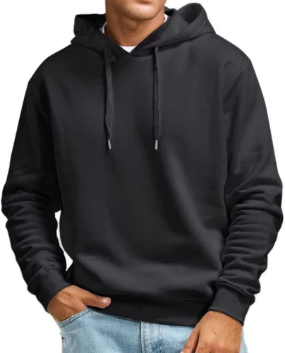 Vista 2 de Sudaderas con capucha para hombre, sudaderas con capucha de algodón de manga larga casual para gimnasio, color sólido con bolsillo