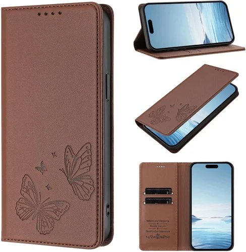 Vista 12 de Butterfly Embossed Leather Wallet Flip Case for Motorola Moto E22i 4G, Magnetic Closure, RFID Blocking Cover, Card Holder Red.