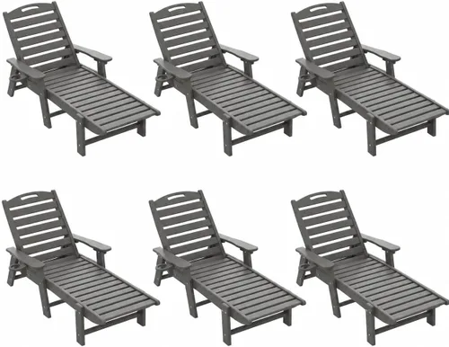 Vista 17 de Tumbona al aire libre, silla de descanso al aire libre con textura de madera, respaldo ajustable de 5 posiciones, silla de salón de polietileno
