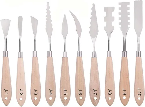 Vista 6 de Juego de 5 cuchillos de pintura para artistas, cuchillos de pintura de acero inoxidable, espátula, cuchillo, accesorios de pintura al óleo, juego