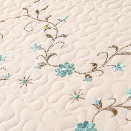 Vista 6 de vctops Elegante juego de edredón bordado floral, 100% algodón, reversible, acolchado, con borde festoneado, colcha suave y ligera con 2 fundas