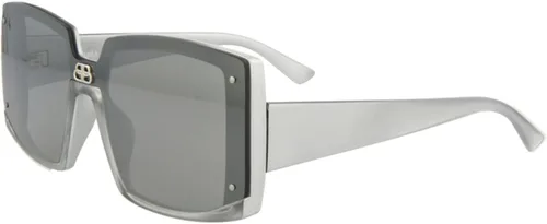 Vista 2 de Balenciaga Gafas de sol cuadradas/rectangulares de rutenio y rutenio plateadas de lujo, hechas en Italia, marco de inyección de diseñador a la moda