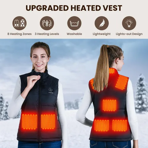 Vista 2 de FUNPRO Chaleco térmico para hombres y mujeres, chaquetas térmicas ligeras, diseño de luces fuera (paquete de baterías no incluidas)