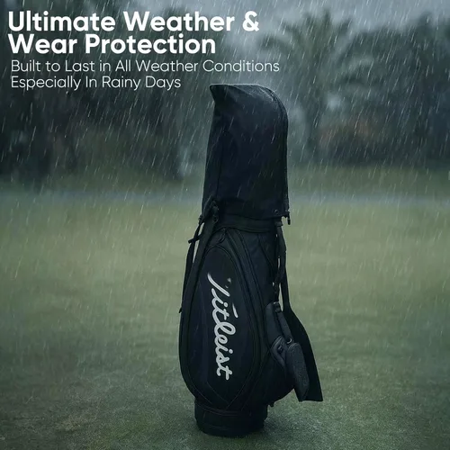 Vista 2 de Cubierta de lluvia para bolsa de golf con capucha impermeable 1680D de nylon a prueba de polvo, ajuste universal con capa de lluvia ajustable