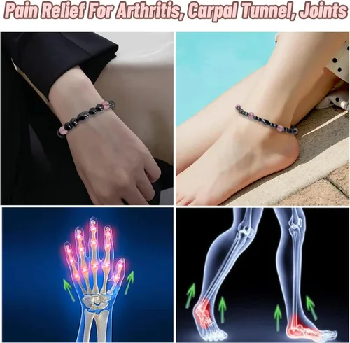 Vista 4 de Hion Paquete de 2 tobilleras de terapia magnética más 1 paquete de pulseras magnéticas para mujereshombres, alivio del dolor, ansiedad, atracción