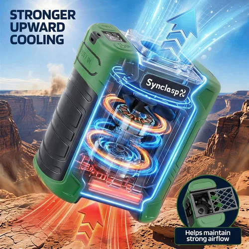 Vista 2 de Ventilador de cintura, ventilador recargable de clip de cinturón de 10000 mAh, flujo de aire turbo de 59 pies/s, 18500 rpm, 6 velocidades, hasta 35