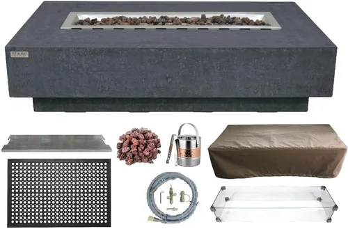 Vista 98 de Elementi+ Mesa de Fuego de Gas Colorado de Hormigón Fundido de 56" Rectangular, Hoguera al Aire Libre con Ignición Electrónica Incluye Cubierta