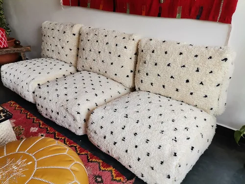 Vista 4 de FoamRush Sofá de 3 plazas con diseño de lunares blancos marroquíes de 8 x 24 x 72 pulgadas, sofá de piso, sofá moderno minimalista, sofá modular