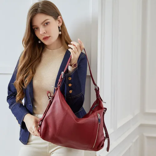 Vista 3 de Heshe - Bolso de cuero vintage para mujer, bolsos de diseño, con manija