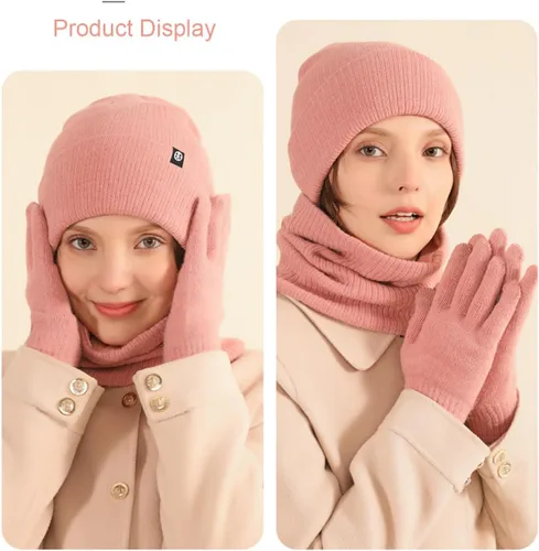 Vista 2 de Juego de bufandasombreroguantes de punto, gorro suave y cálido, pantalla táctil para familias y amigos, unisex, de punto trenzado, para invierno