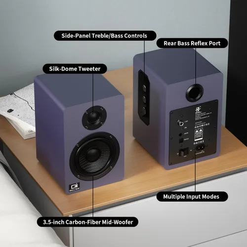 Vista 5 de Altavoces de computadora de 60 W para PC de escritorio, DSP, Bluetooth 5.3, óptica de 24 bits, USB-C, AUX, tweeter de cúpula de seda, controlador