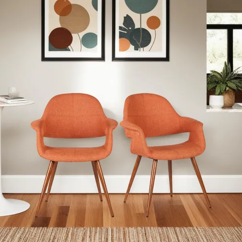 Vista 12 de Armen Living Silla de comedor Phoebe en tela naranja y acabado de madera de nogal