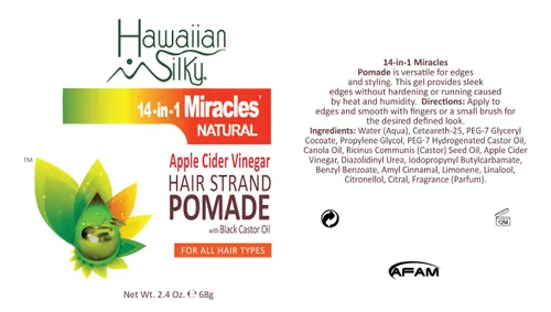 Vista 2 de Hawaiian Silky Pomada de vinagre de sidra de manzana con aceite de ricino negro, 2.4 onzas, fuerte fijación natural, todo tipo de cabello, hombres