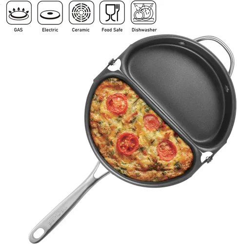 Vista 5 de TECHEF - Sartén para frittata y omelette, antiadherente de doble cara plegable, fabricada en Corea (libre de PFOA) (Negro)